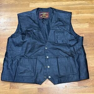 Global Identity G-III Mens Black Leather Biker Vest Multi Pocket Size 4X
